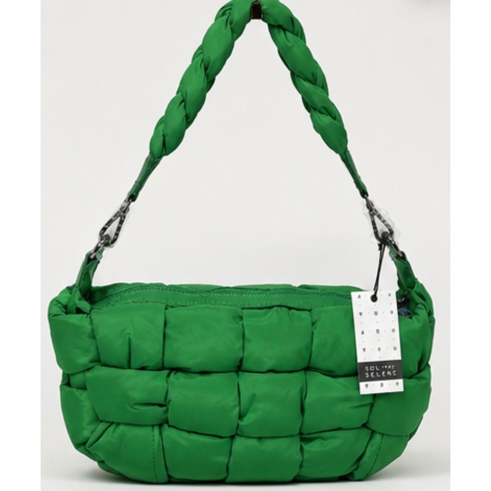 Sol and Selene Sixth Sense Medium Kelly Green Quilted Puffer Bag Braided Handle - Picture 4 of 5